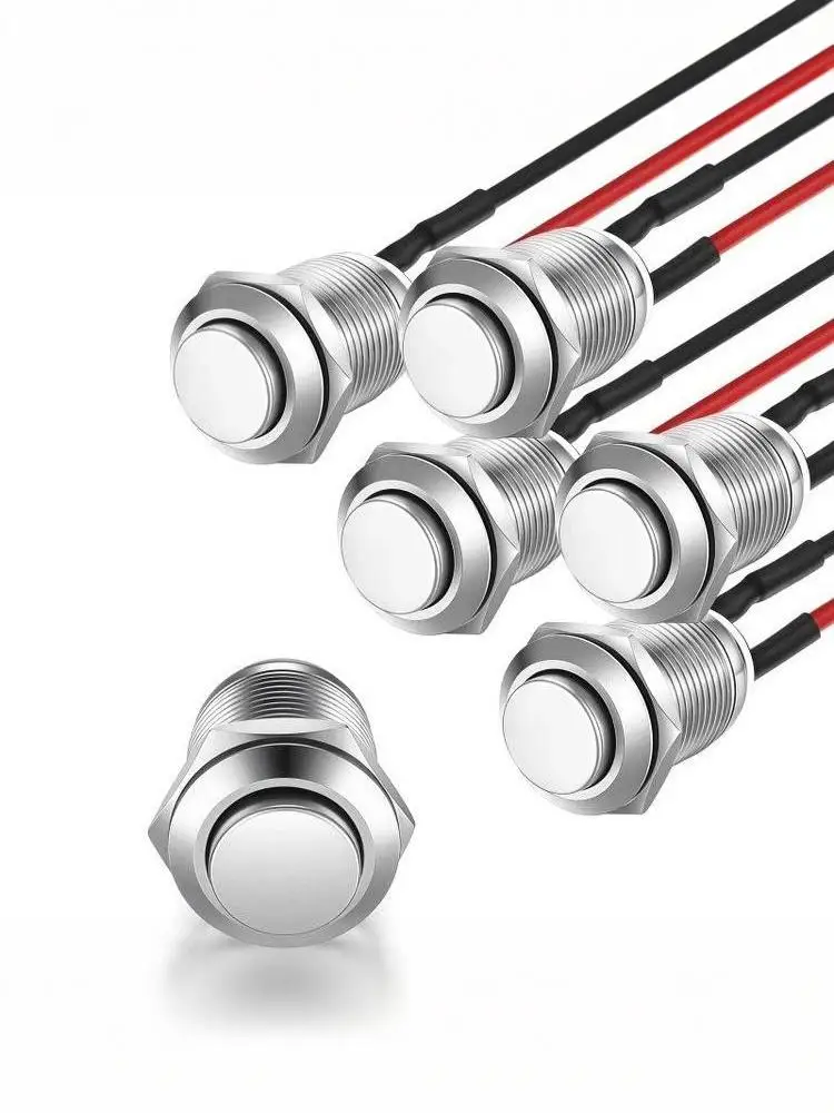 1Pc/5Pcs 12mm Round Head Momentary Push Button Switch Stainless Steel 1NO Normally Open With Pre Soldered Cable Car Boat【SMQ】