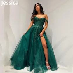 Jessica-Robe de Bal en Tulle Brodée à Paillettes, Tenue de Remise de Diplôme Verte, Formelle, Éducative, Personnalisée