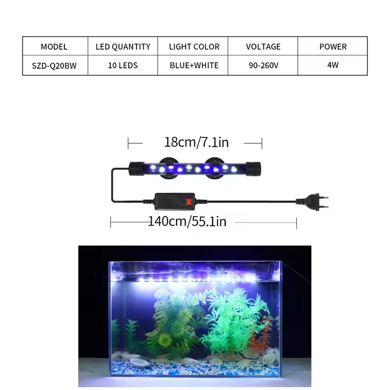 90-260V Aquarium Light LED Waterproof Fish Tank Clip Light Underwater Decor Lighting Submersible Lamp Plant Grow Lamp 18-58 CM - Image 9