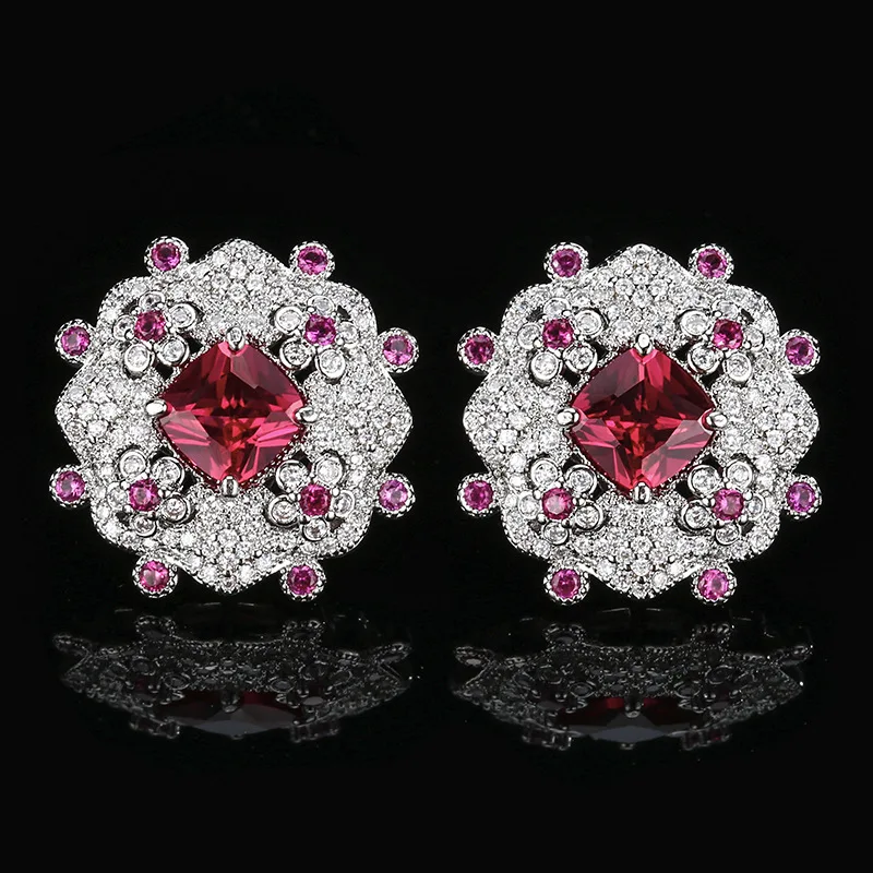

Earrings Jewelry S925 Silver Needle Colorful Gemstone Color-Changing Red Corundum Stud Earrings Vintage High-End Versatile Women