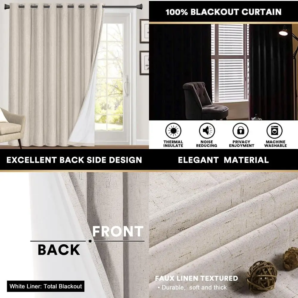

Faux Linen 84 Blackout Curtains for Sliding Doors and Living Room Divider