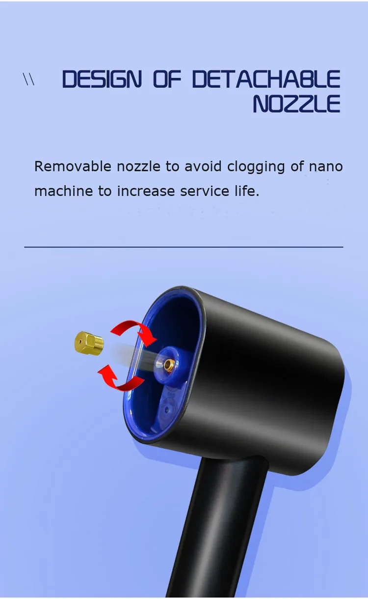 Macchina per vaporizzare i capelli con micro nebulizzazione per spruzzatore per capelli Nano a luce blu per il trattamento dei capelli