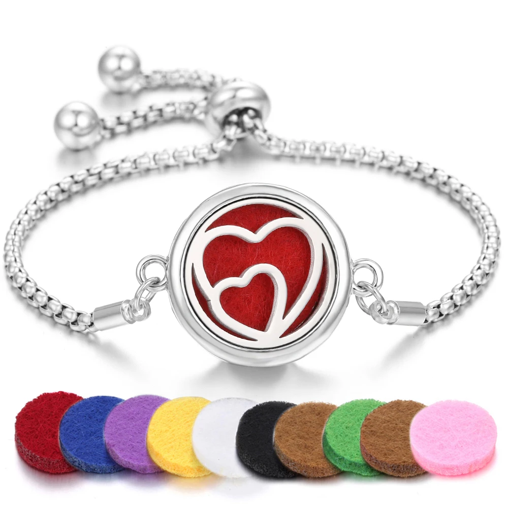 Tree of Life Aromatherapy Bracelet Open Lockets Bangle Essential Oil Diffuser Bracelet Adjustable Chain Bracelet with 10pcs Pads