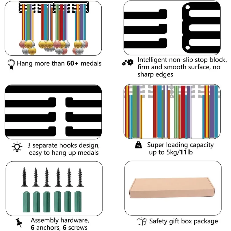 حامل إطار ميدالية لركوب الدراجات ، إطار حامل ، 12 خطافات ، 3 صفوف معلقة ، أكثر من 60 ، رف مثبت على الحائط ، شماعات × 6 بوصة ، 1