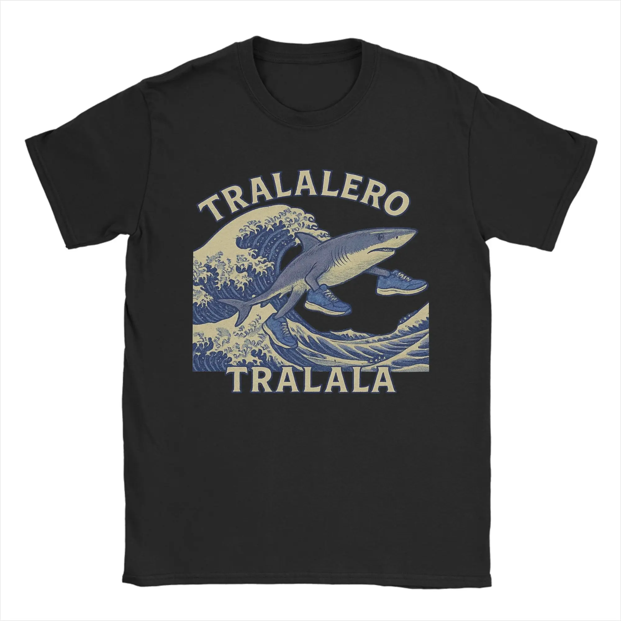 

Great Wave Of Tralalero Tralala T-Shirt for Men Italian Brainrot Meme Vintage Cotton Tees Short Sleeve T Shirt Original Tops