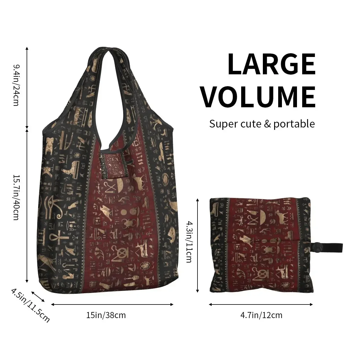 Ancient Egyptian Hieroglyphs Shopping Bag Reusable Grocery Tote Bags Large Capacity Egypt Recycling Bags Washable Handbag