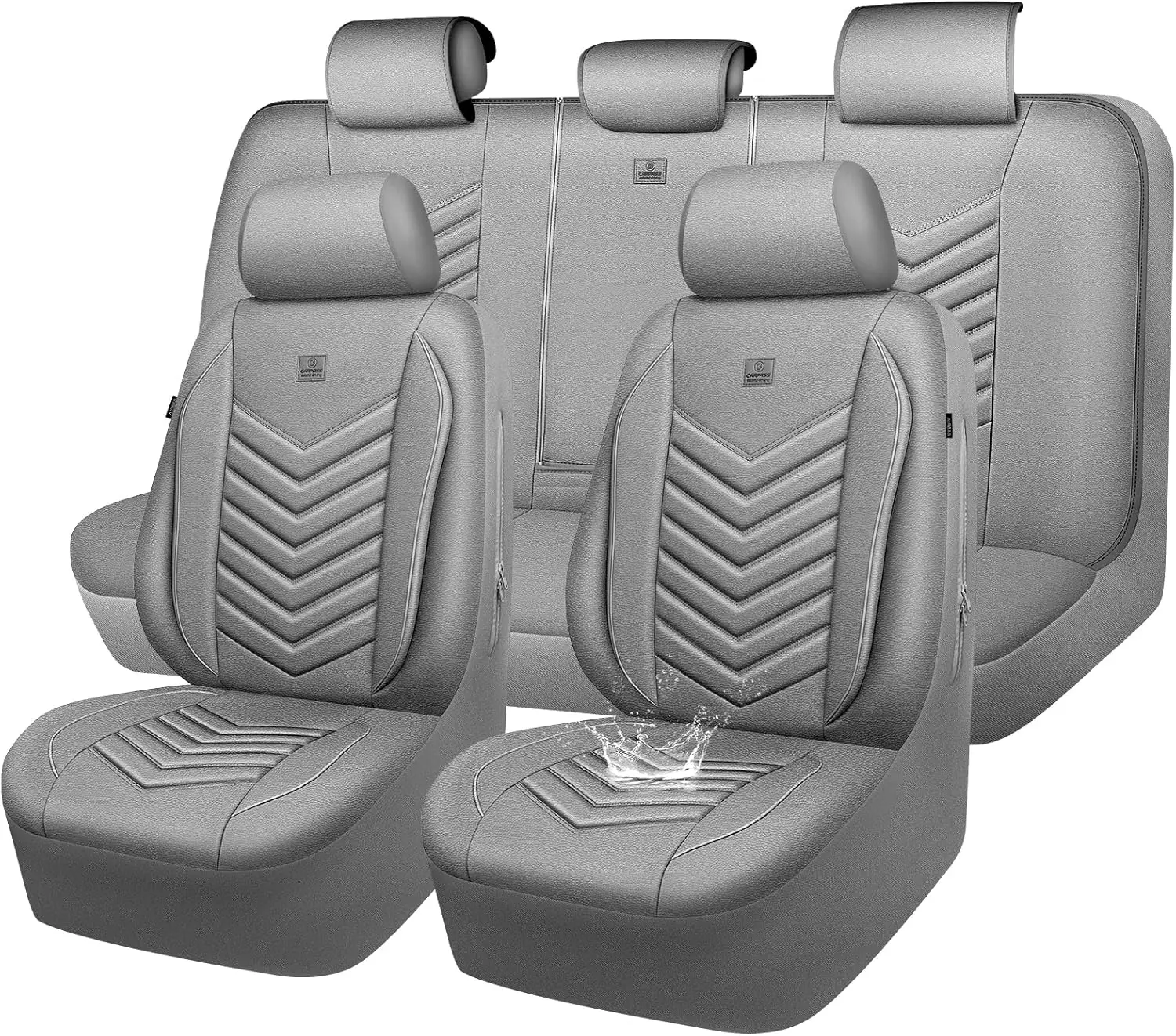 

CAR PASS 3D пенопластовые чехлы на автомобильные сиденья из искусственной кожи, полный комплект, водонепроницаемый серый кожаный чехол на сиденье для автомобилей, роскошный универсальный противоскользящий чехол