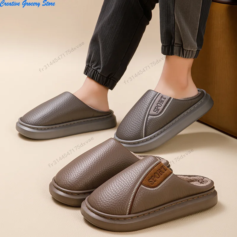 Pantofole da uomo in cotone, nuovi modelli per l’autunno e l’inverno, taglie grandi, antiscivolo per interni, calde, con suola spessa, foderate in pile, pantofole in cotone più spesse.