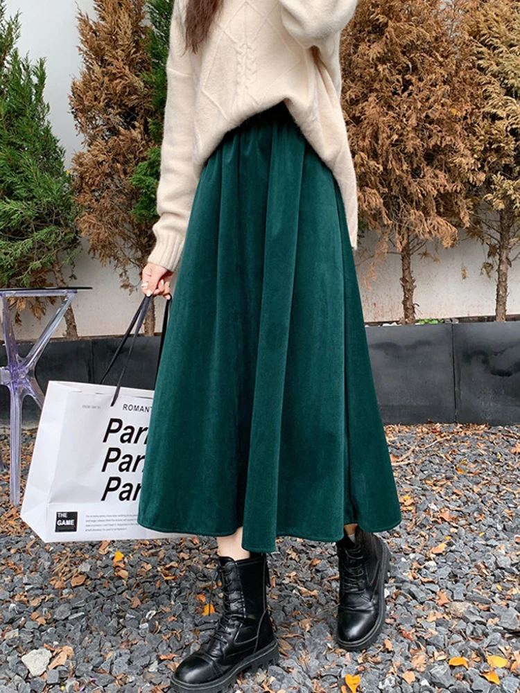 

Corduroy Sweater Skirts Female 2023 News Thickening High Waist Wide Leg Ladies Warm Skirts Autumn Winter Loose Long Sweater C143