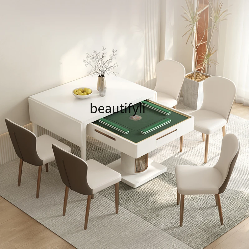 Stone Plate Dining Table Mahjong Table Double-Use Collapsible Dining Table Modern Simple Rectangular