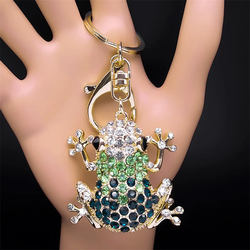 Lovely Frog Cute Animal Key Chain Women Men Alloy Rhinestone Purse Handbag Car Keyring Keychain Wedding Party Jewerly K9259S04