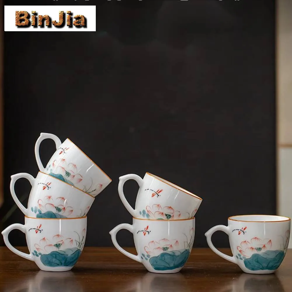 

Ручная роспись, белая фарфоровая чашка, подглазурная чашка с цветной ручкой, маленькая мастер-персональная дегустация, кувшин для воды Чашань, посуда для напитков, подарок
