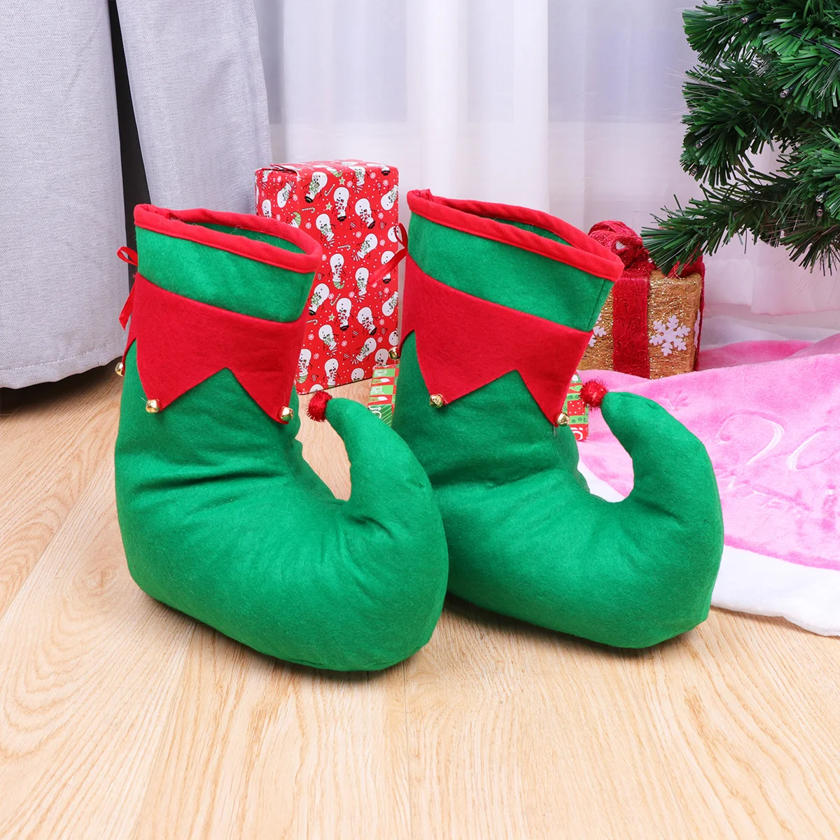 Zapatos de Navidad rojos y verdes, ropa divertida para fiesta navideña, novedad, calzado de payaso de Papá Noel para adultos y niños, accesorios decorativos para Cosplay de Navidad