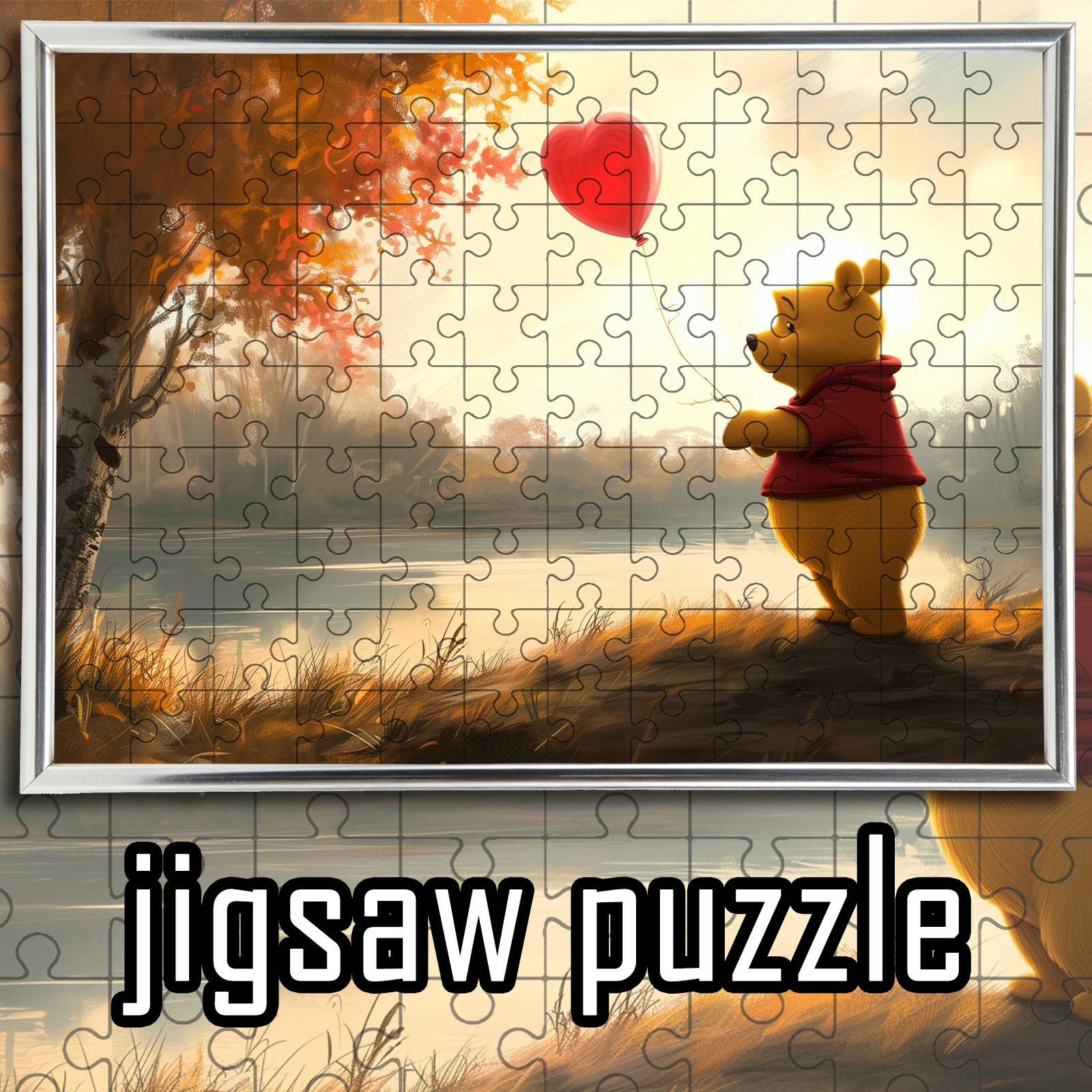 

High definition printed Winnie the Pooh and heart-shaped balloon puzzle | A nostalgic gift for anime enthusiasts with wall decor