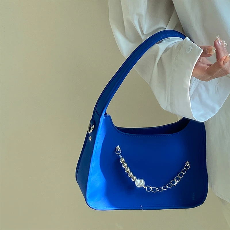 Klein Blue Crossbody Bag 2023 New Women\'s Minimalist Beading Magnetic Buckle Underarm Bag Elegant Temperament Commuting Handbag