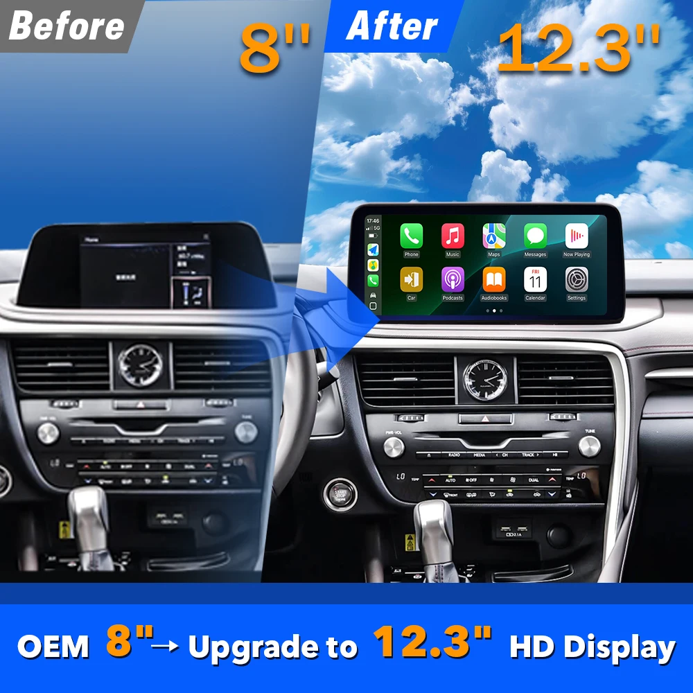 RX 2020-2022 Car DVD Player 12.3'' Android 13 with Wireless CarPlay Android Auto Interface Binarytek
