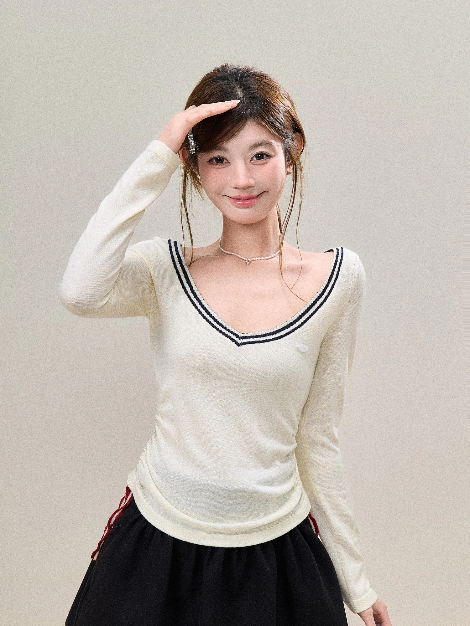 

Женский шерстяной вязаный свитер Swee Academic с V-образным вырезом, облегающий топ с цветовыми блоками, мягкий, удобный, с длинными рукавами