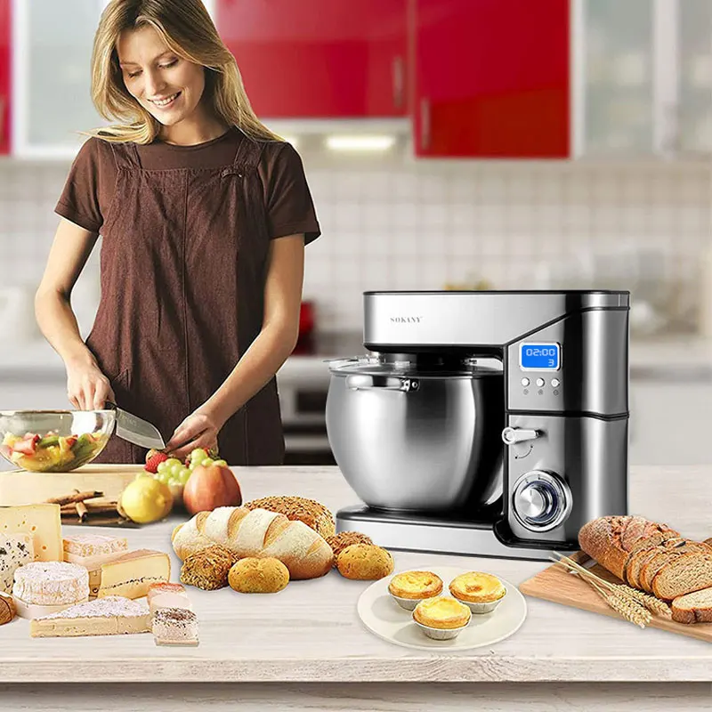 Sokany 2000W 10L Robot da cucina Miscelatore planetario Ciotola in acciaio inossidabile Crema a 6 velocità Frusta per uova Frusta Impastatrice Frullatore con timer