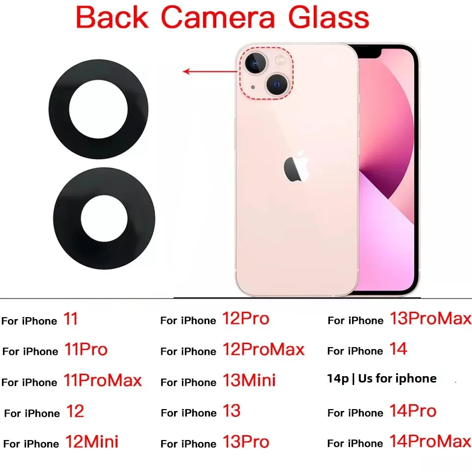 Back Camera Glass Replacement  For Apple iPhone 11 12 13 14 Mini Plus Pro Max  With Adhesive And Remove Tools