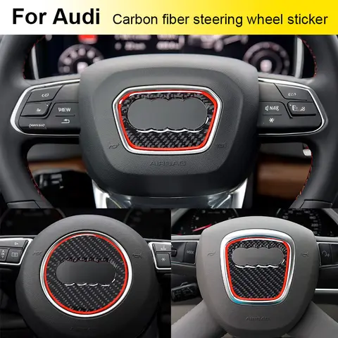 Real Carbon Fiber Sticker For Audi A3 S3 A4 A5 A6 Q3 Q5 Q7 Q8 Car Steering Wheel Logo Trim Sticker Car Decal Accessories
