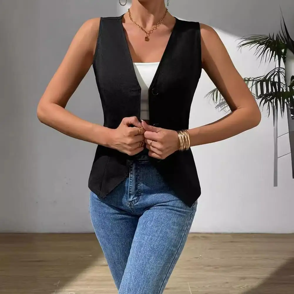 

Single-breasted Vest Stylish Women's Sleeveless Vest for Work Office Outfit V-neck Button Down Waistcoat Crop Top for Women