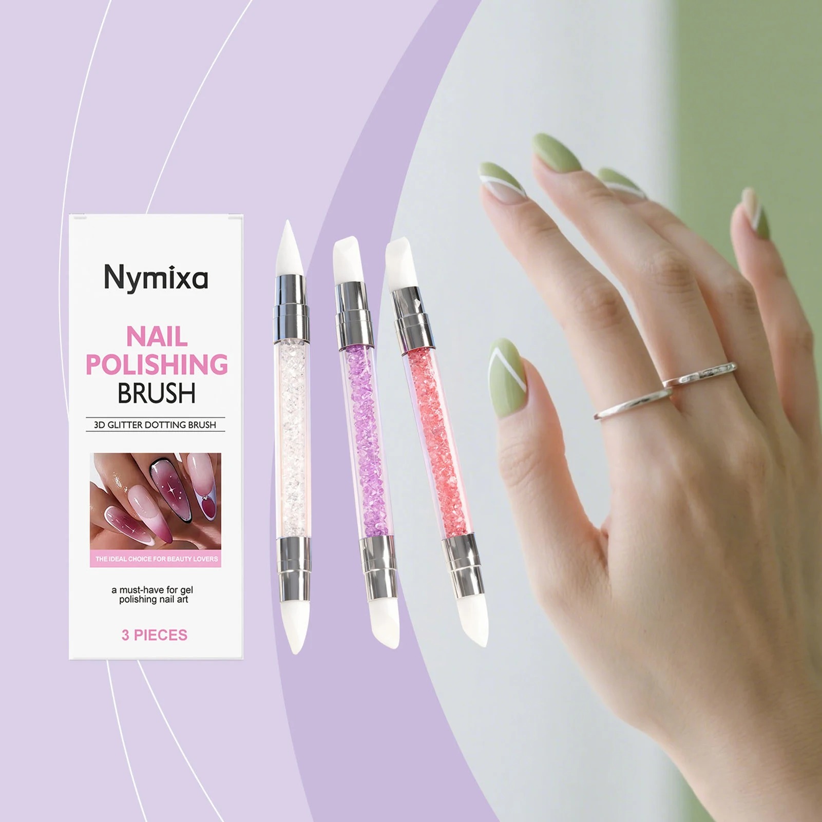 

Dual-Ended Nail Sculpting Brush Set Soft Silicone Nail Shaper Manicure Embossing Tool Nail Art Creations Carving Painting Design