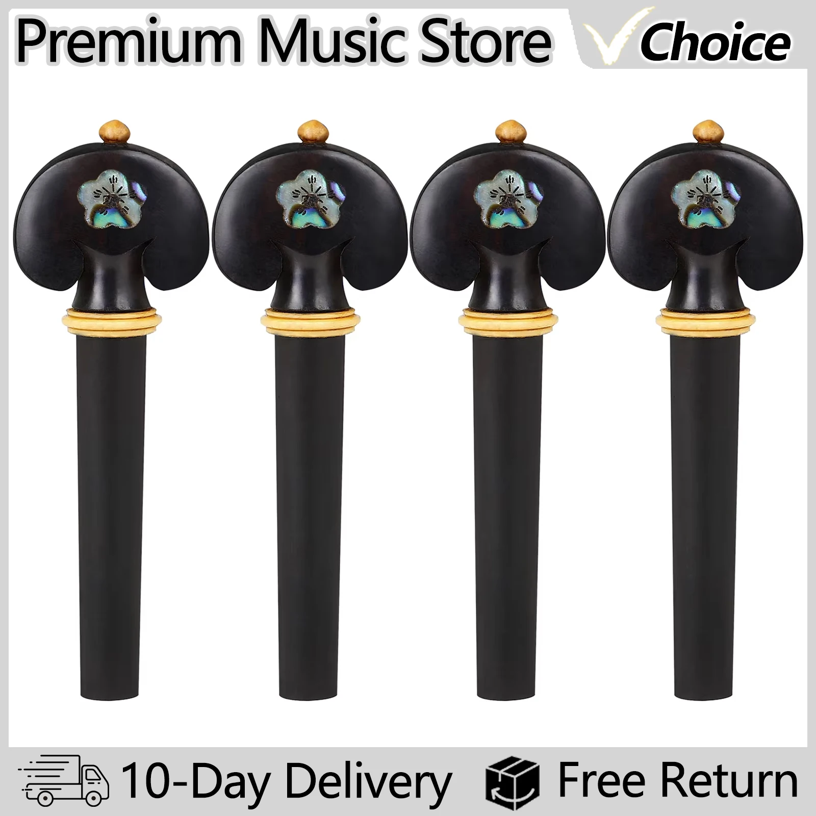 4pcs Violin Tuning Pegs Carved Ebony Abalone Shell Violin Tuning Pegs Tuners Knobs Open Hole String Instrument Accessories