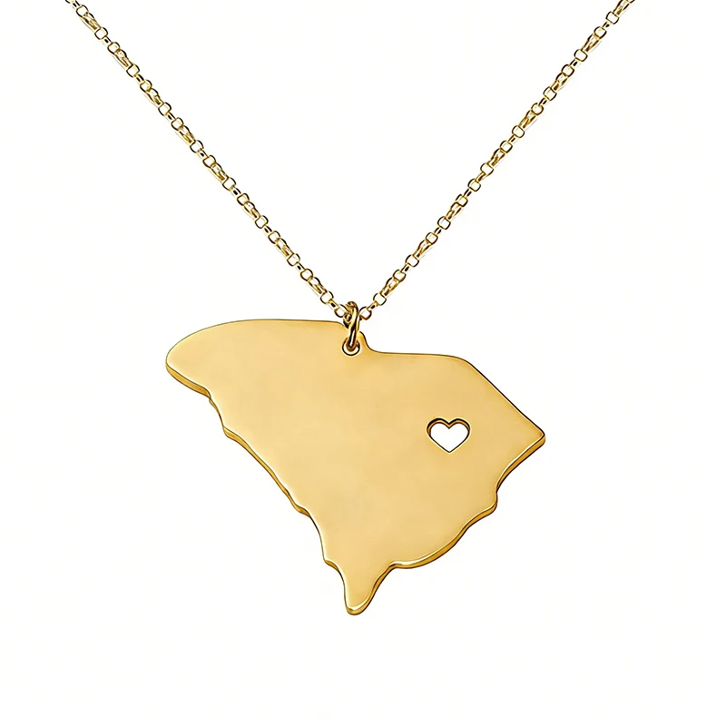 South Carolina Map Necklace Hollow Heart United States Map Necklaces For Men Women Stainless Steel  Jewelry