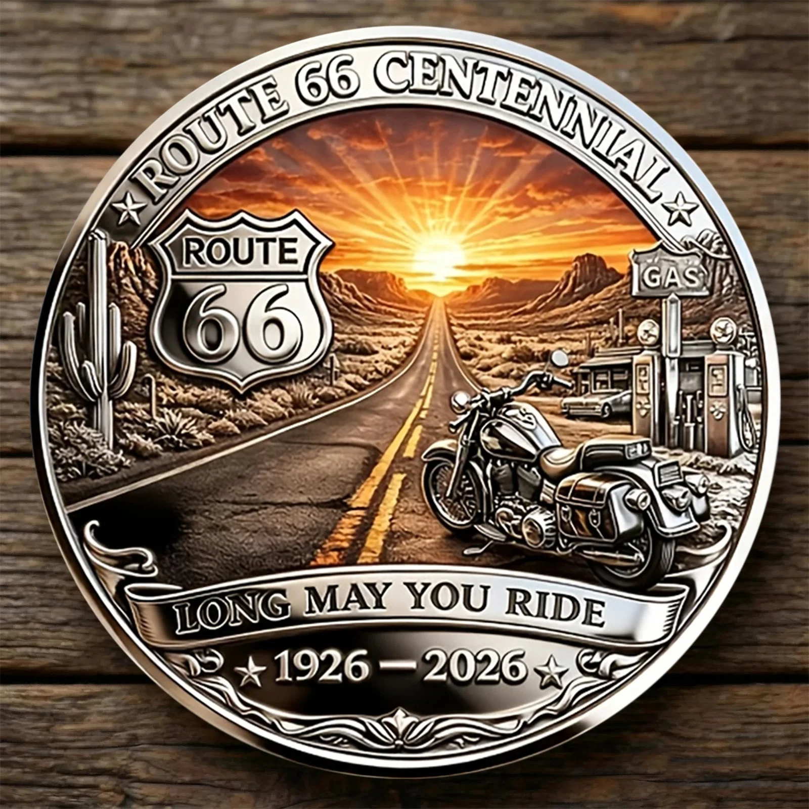 Replica Coin 1pc  Route 66 Motorcycle Travel Embossed Collectible Medallion Commemorative CollectibleGift forFriends