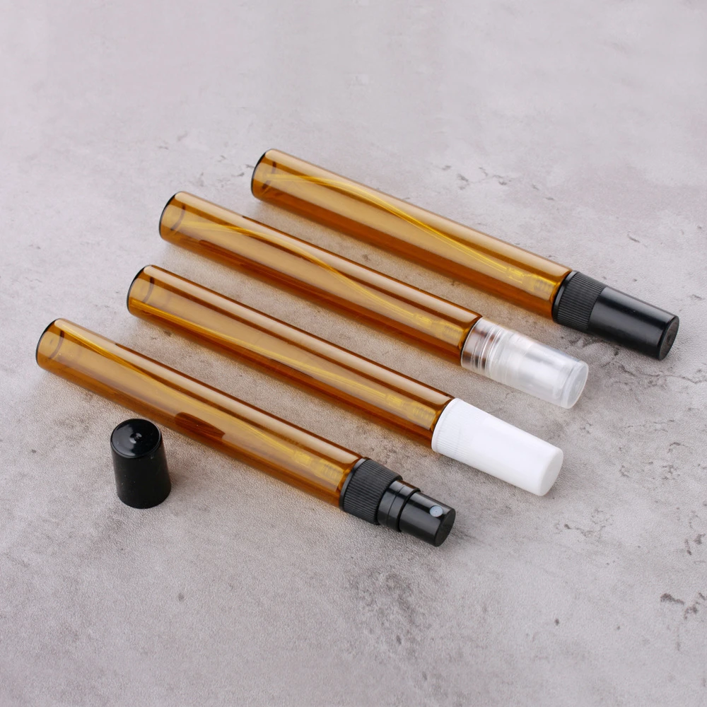 200pcs 10ml Amber Glass Spray Bottle Perfume Atomizer Essential Oil Refillable Bottles Mist Sprayer Protable Travel Accessories