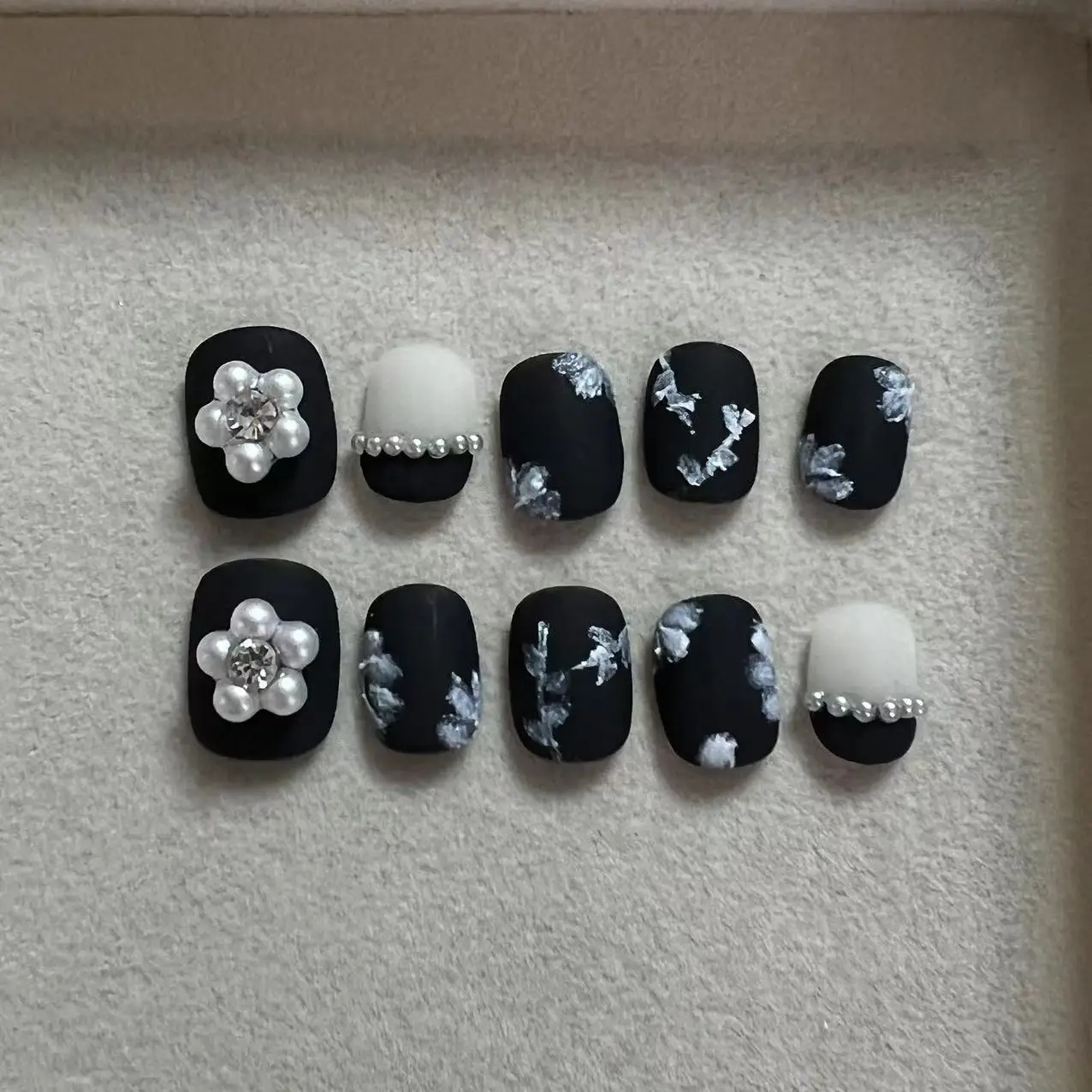 

10pcs Black Square Handmade Press on Nails Fake Nails with Pearl Decoration False Nail Artificial Nail 네일팁 Накладные Ногти Uñas