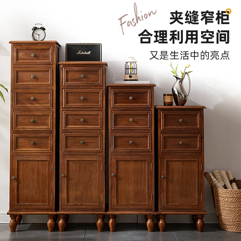 New retro locker drawer type solid wood storage crevice locker with door