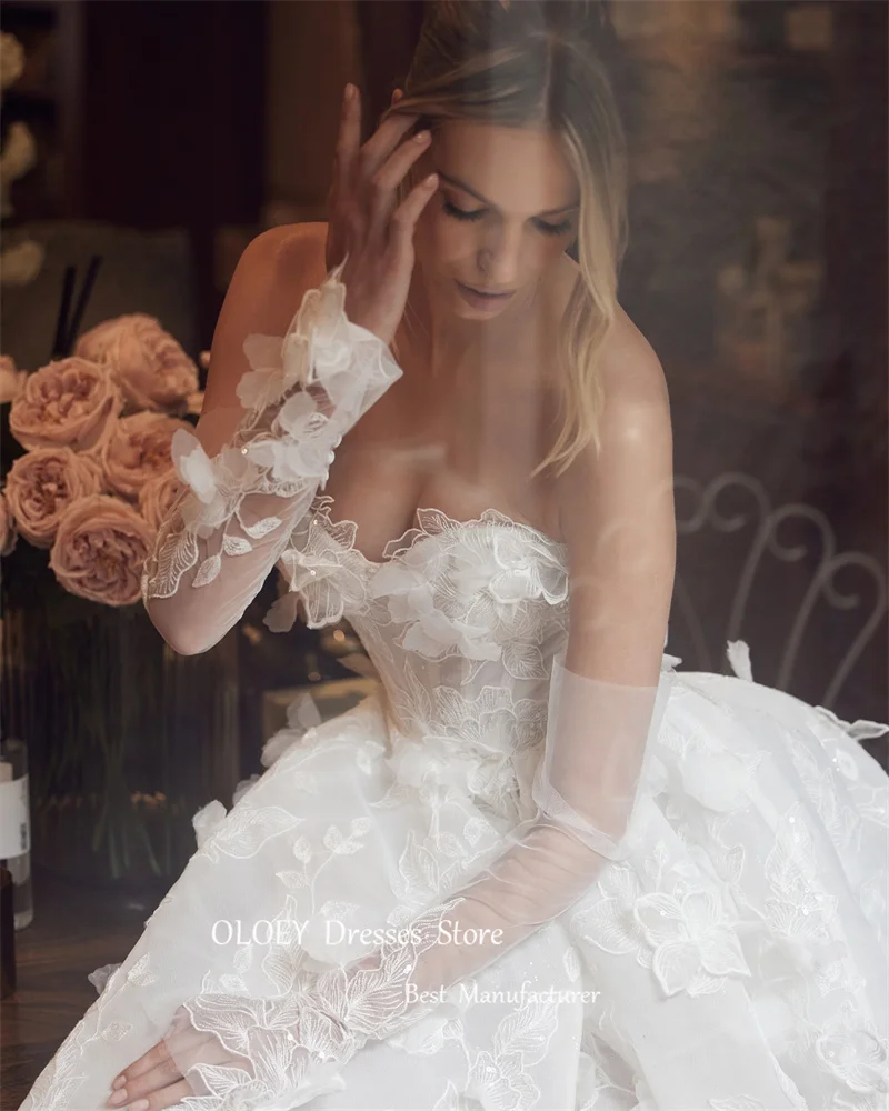 OLOEY-Robes de mariée en dentelle à fleurs 3D exquises pour femmes américaines, robes éducatives chérie, patients élégants fendus, quel que soit le jardin, 2024