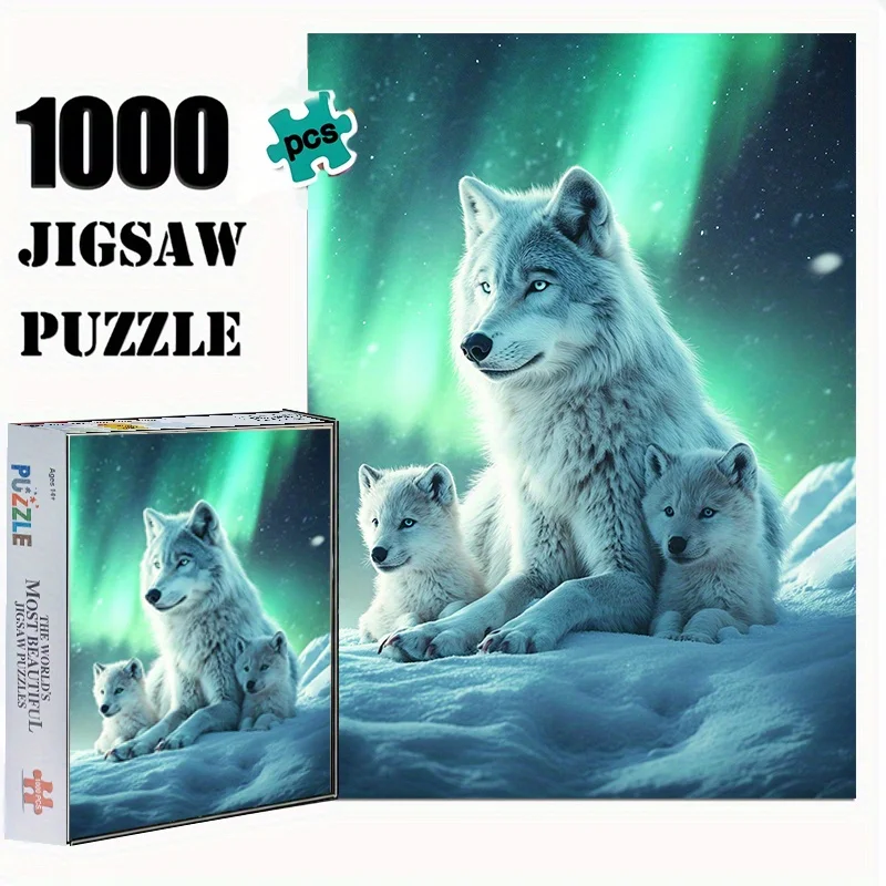1000 Stück Arktischen Wolf-Familienpuzzle – 50 x 70 cm, gemischtes farbiges Papier, ideal für Weihnachten, Halloween, Thanksgiving und Neujahrsgeschenke,