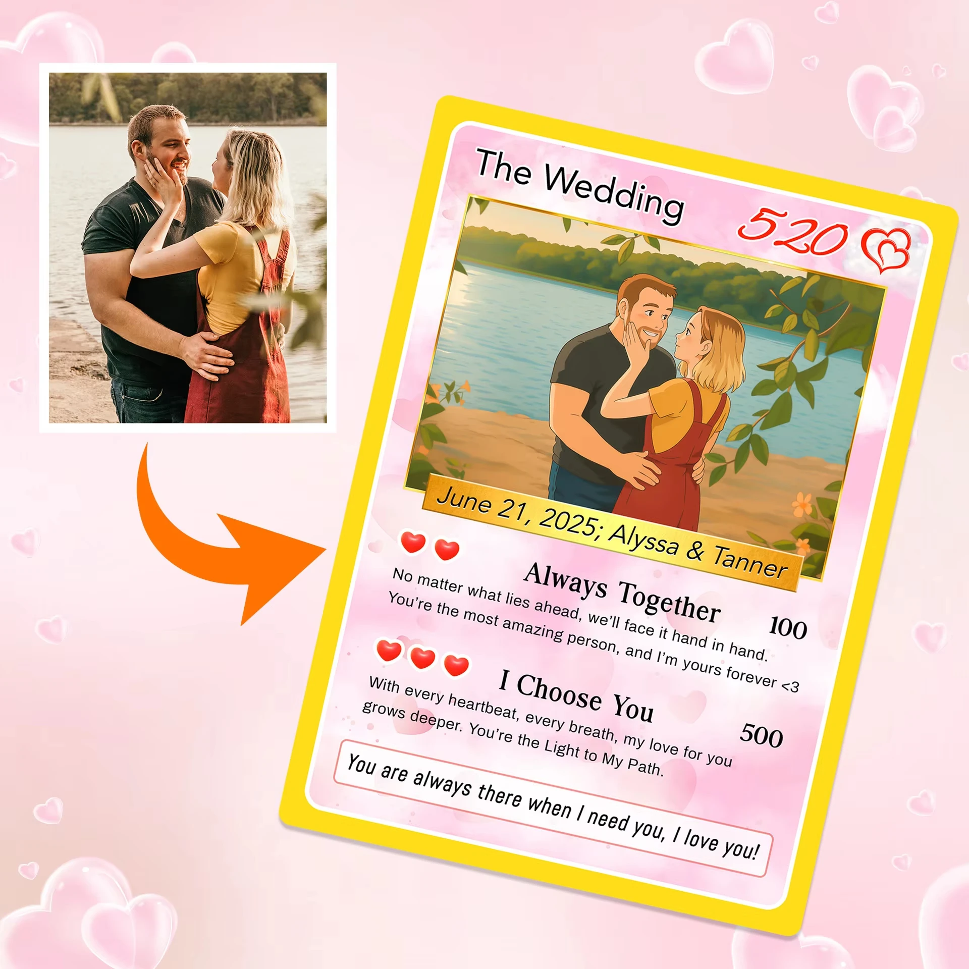 

Anime Style Custom Card Photo Portrait Personalized Trading Card Picture Gift for Lovers Card Gifts for Valentine Wedding Her
