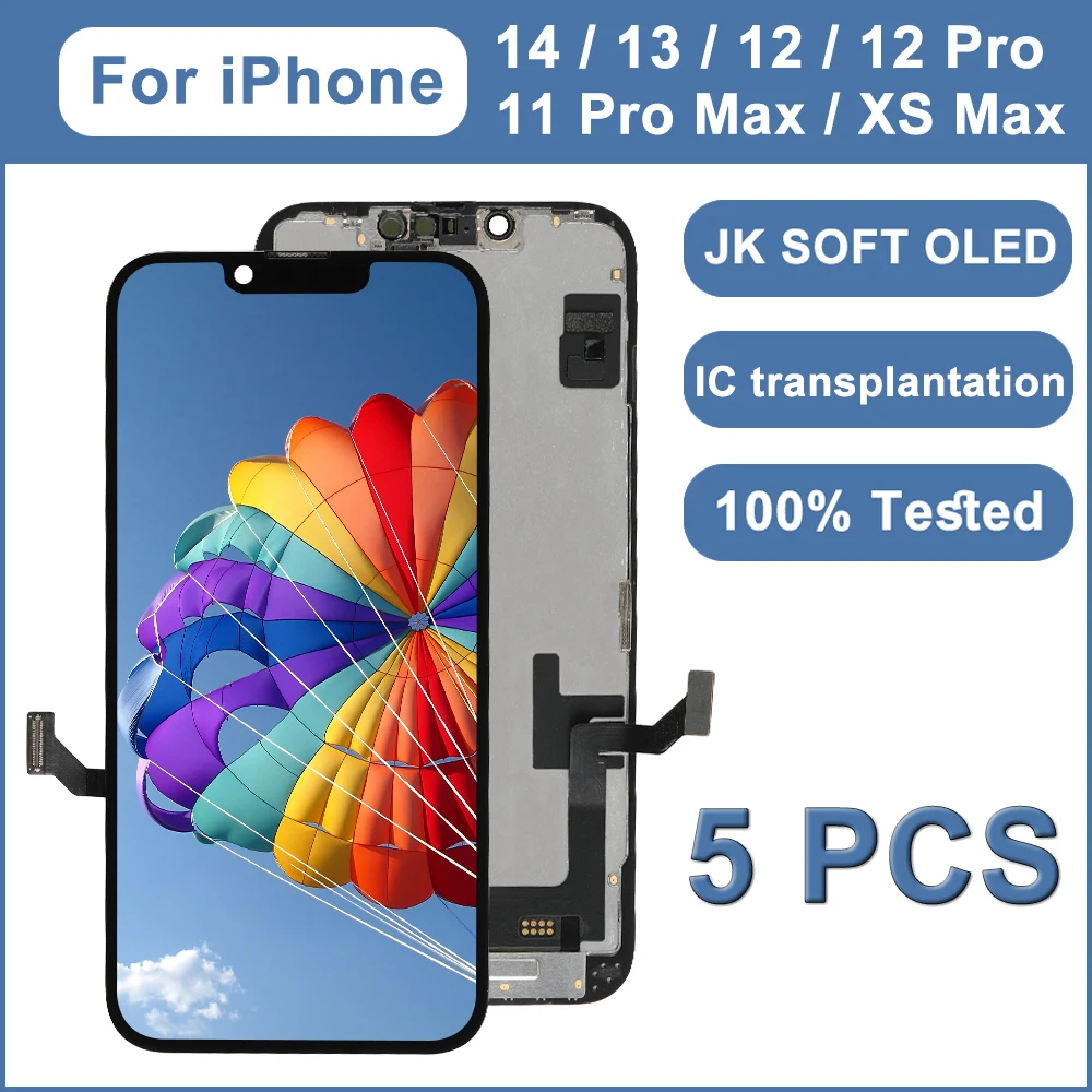 

5 шт. JK Soft OLED для iPhone 14 13 12 12 Pro Дисплей для 11 Pro Max XS Max 3D Дигитайзер сенсорного экрана Сменные детали в сборе