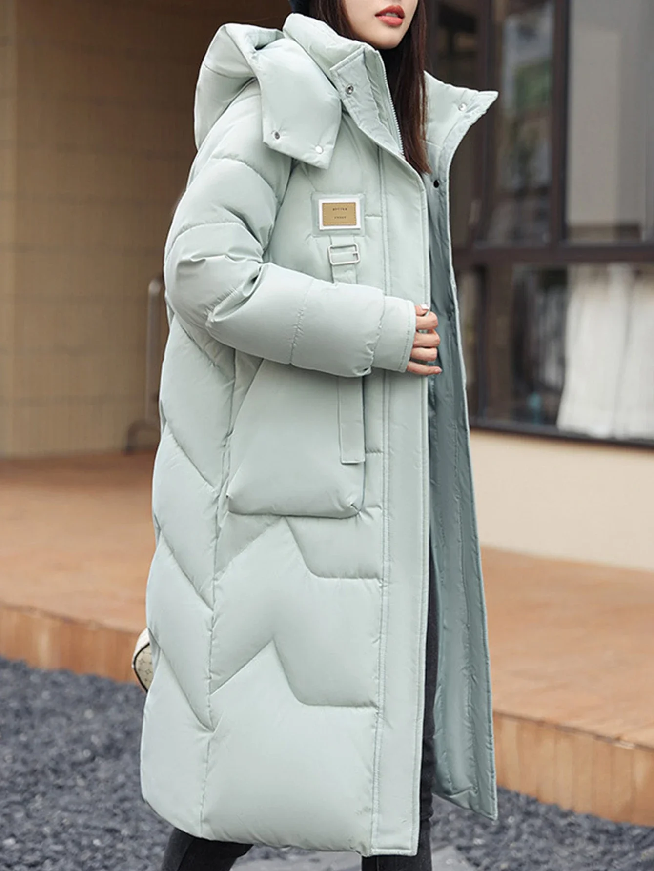 معاطف خريف وشتاء 2025 للسيدات K-Fashion بجيوب عادية وأكمام طويلة مع قلنسوة ومناسبة بشكل منتظم معاطف كاجوال للأسفل #6