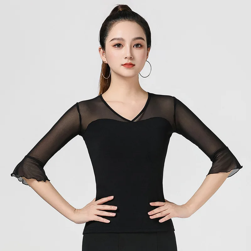 Dance exclusive top for women's Latin dance practice body suit, new mid sleeved clothing, summer national standard modern dance