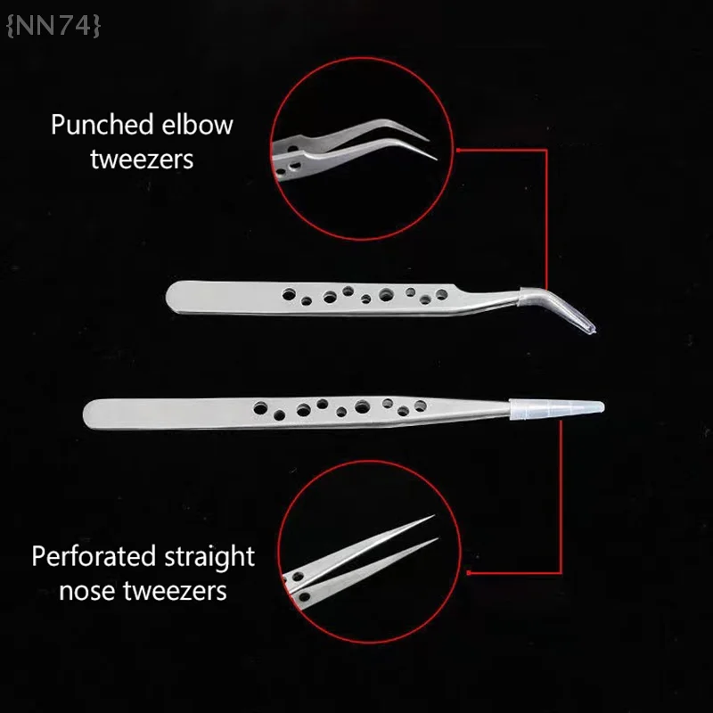 2Pcs Anti-Static Tweezers Set Straight & Curved Tip Forceps Industrial Precision Stainless Steel  Repair tool