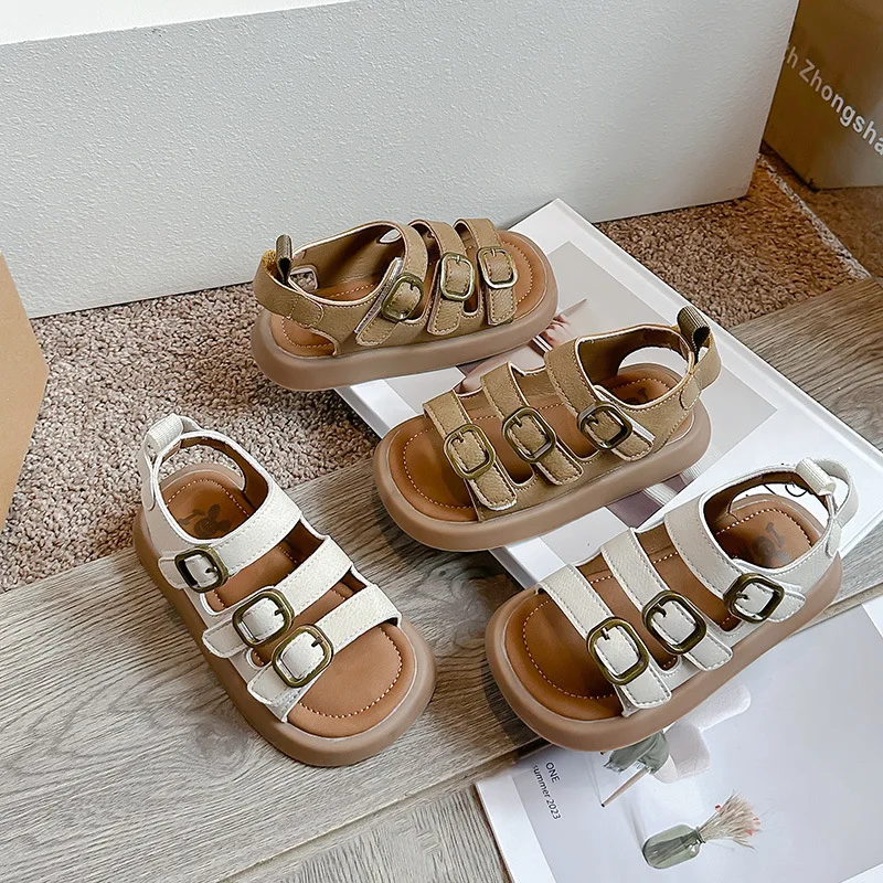 Children's Sports Sandals Beige Open-toe Boys Girls Beach Shoes Black Soft Bottom Non-slip Fashion Hundred Kid Baby Sandals