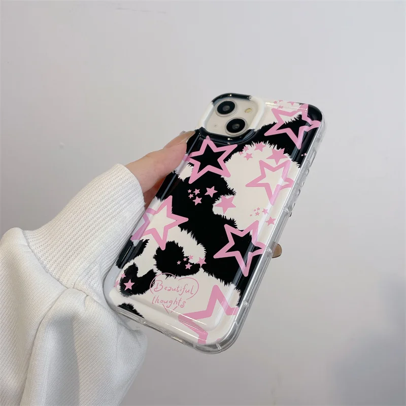 Black Pink Stars Phone Case For iPhone 14 Plus 7 8 X XS XR 11 12 13 Pro Max Silicone Cases Cover