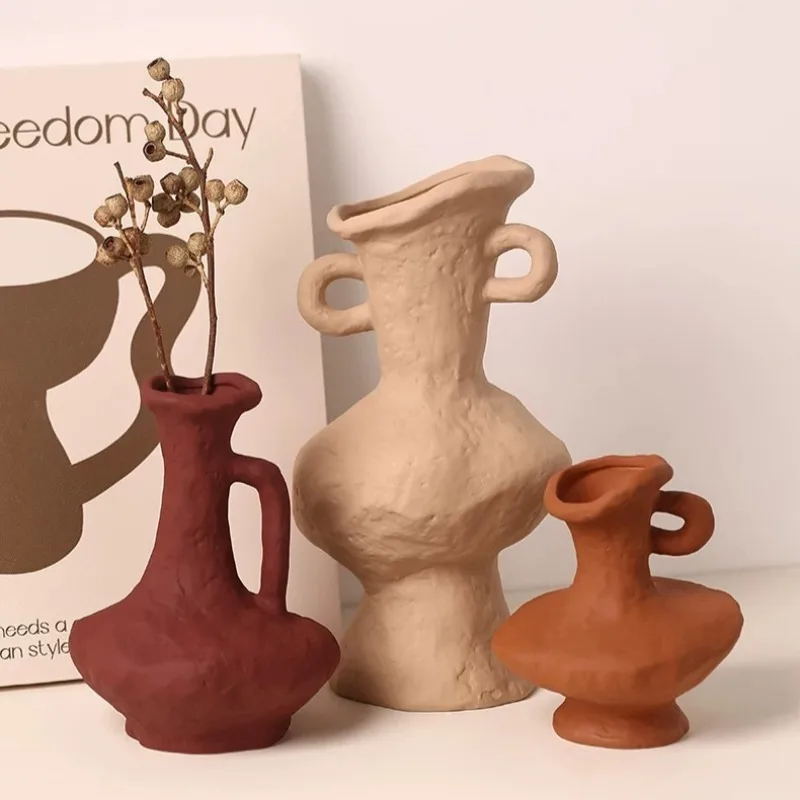 2026 Home Living Room Ceramic Vase Ornament Retro Art Flower Arrangement Desktop Decoration Floreros Altos تحف كبيره للمنزل