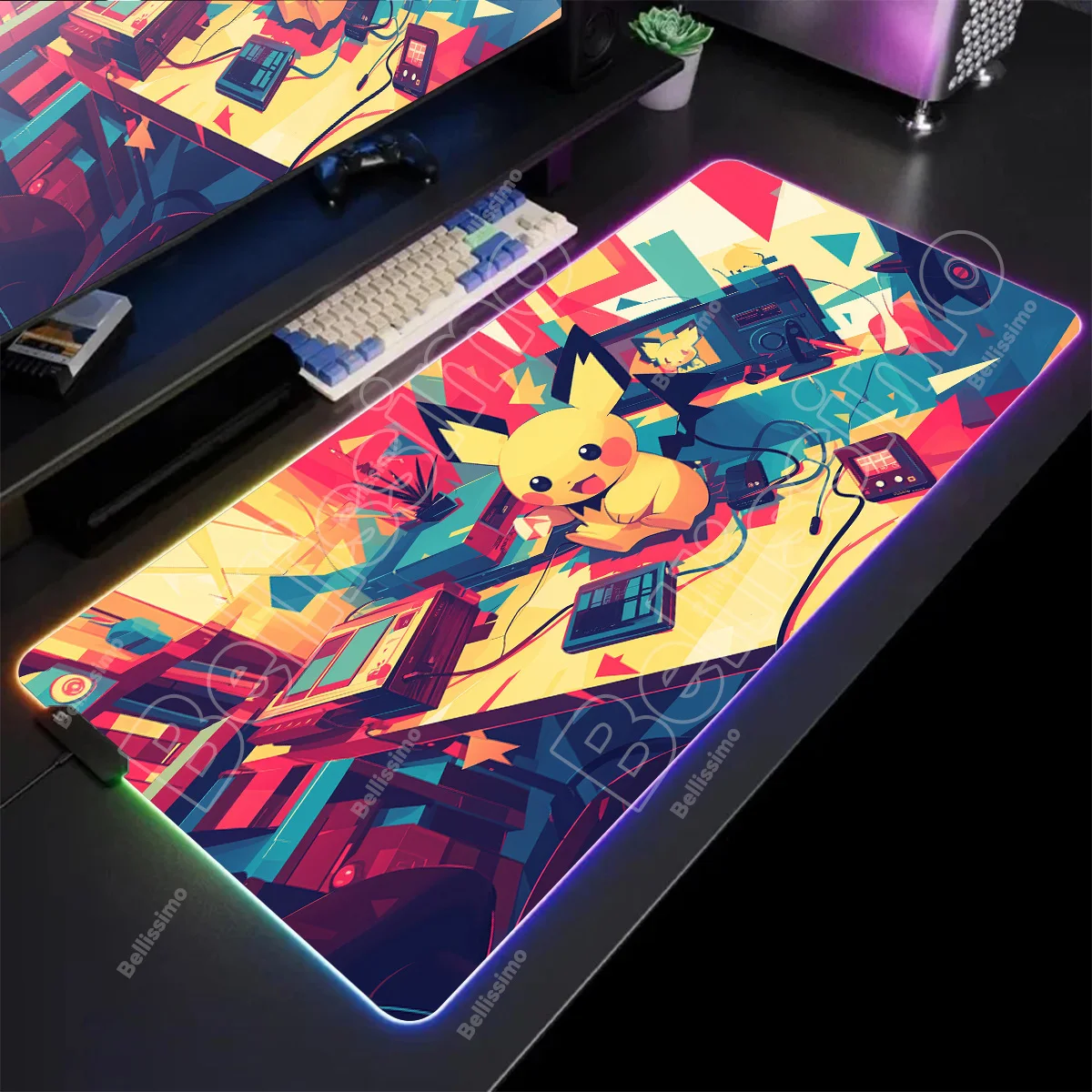 

Large Rgb P-Pokemones Mouse Pad Gamer Non-slip Lighting Cute Keyboard Rubber Over Edge Desk Accessories Pc Cabinet Mousepad