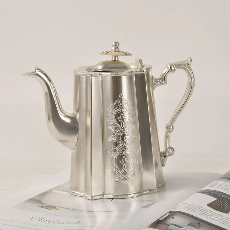 Brass Nickel-Plated Teapot Crafts Silver Cold Kettle Retro Living Room Dining Table Decorations Tea Ornaments