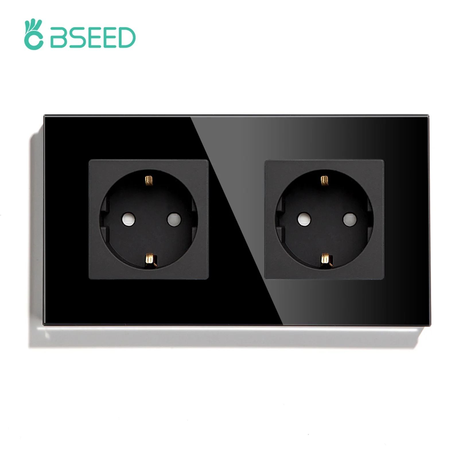 BSEED EU-Standard-Einzelwandsteckdose, doppelte Netzstecker mit weißer schwarzer Kristallglasscheibe, Dreifachsteckdosen, 16 A, 110 V-250 V