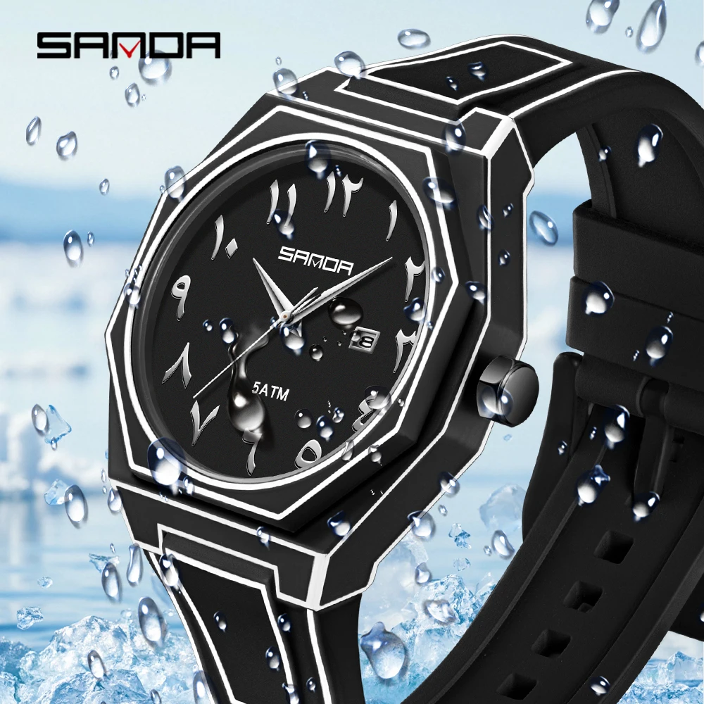 산다 뉴 9090 패셔너블 남성용 쿼츠 시계 방수 디지털 바 네일 스케일 캘린더 크리에이티브 라인 학생 쿼츠 시계