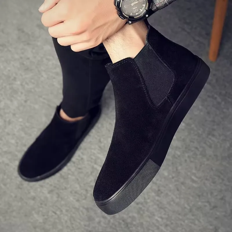 plus size mens casual business office chelsea boots cow suede leather flats shoes cowboy ankle boot black autumn winter botas