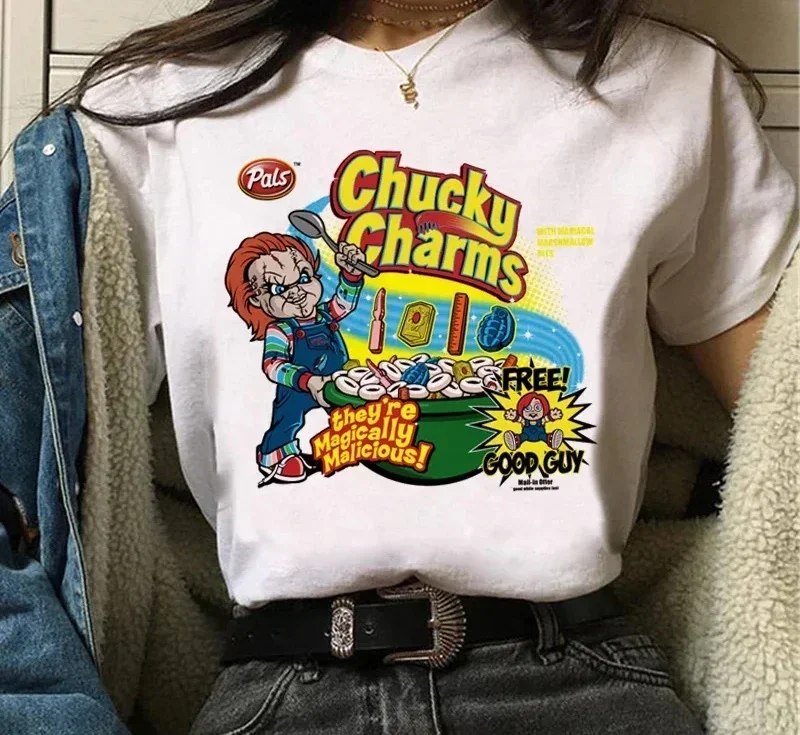 Chucky grafika drukowana T-Shirt Chucky Streetwear moda na co dzień wycięcie pod szyją krótki rękaw Plus rozmiar T Shirt damski