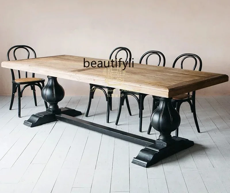 

solid wood dining table Neoclassical rectangular table Simple American restaurant Multi-person dining table
