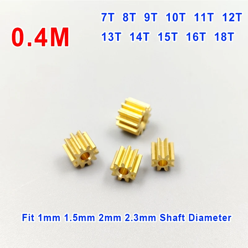 0.4M Modulus Copper Gear 7T 8T 9T 10T 11T 12T 13T 14T 16T 18T Teeth Metal for Spindle Transmission Gear Fit 1mm 1.5mm 2mm Shaft